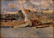 Maria Fortuny i Marsal Paesaggio con barche oil painting on canvas